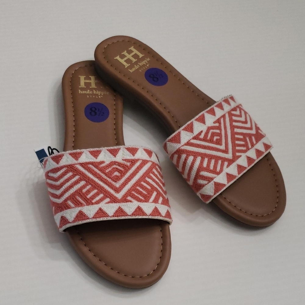 HAUTE HIPPIE STYLE Orange and White Slide on Sandals Size 8.5
